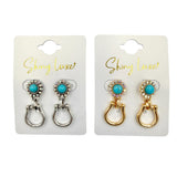 Horse Bit Metal Earrings with Turquoise Stone (0.5x1.25in)