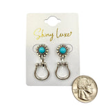 Horse Bit Metal Earrings with Turquoise Stone (0.5x1.25in)