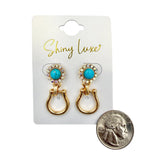 Horse Bit Metal Earrings with Turquoise Stone (0.5x1.25in)