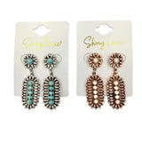 Vintage Style Silver Faux Turquoise Southwestern Drop Dangle Earrings