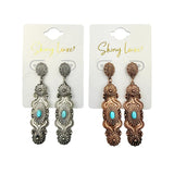 Vintage Style Silver Faux Turquoise Western Concho Bar Drop Earrings