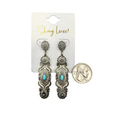 Vintage Style Silver Faux Turquoise Western Concho Bar Drop Earrings