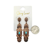 Vintage Style Silver Faux Turquoise Western Concho Bar Drop Earrings