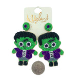 Little Green Monster Frankenstein Beaded Earrings (1.75x3in)
