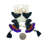 Witch Hat & Bat Tassel Broom Beaded Earrings Halloween (2x3.5in)