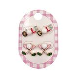 Women's Golf Stud Earring Set – "GOLF" Letter & Crossed Golf Clubs Enamel Earrings (2-Pair Set)