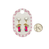Women's Golf Stud Earring Set – Golf Ball & Pink Golf Bag Earrings (2-Pair Set)