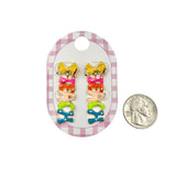 Women's Colorful "TEACH" Bow Dangle Earrings – Multicolor Enamel Teacher Earrings