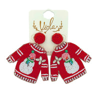 Snowman Ugly Sweater Christmas Seed Bead Earrings - Beaded (2.5x2.5)