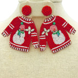 Snowman Ugly Sweater Christmas Seed Bead Earrings - Beaded (2.5x2.5)