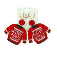 Holly Jolly Ugly Sweater Christmas Seed Bead Earrings - Beaded (2.5x2.5)