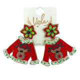 Christmas Ugly Sweater Reindeer Pearl Seed Bead Earrings - Beaded (2.25x2.5)