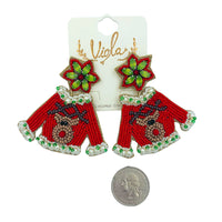 Christmas Ugly Sweater Reindeer Pearl Seed Bead Earrings - Beaded (2.25x2.5)