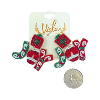 Christmas Themed Joy Present Box Seed Bead Earrings - Beaded (2x1.75)