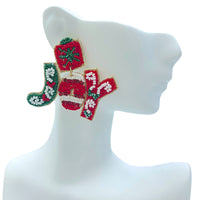Christmas Themed Joy Present Box Seed Bead Earrings - Beaded (2x1.75)
