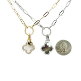 Paperclip Mother of Pearl Clover Pendant Necklace in Silver or Gold (16 + 2.5in)