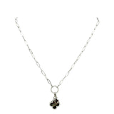 Paperclip Mother of Pearl Clover Pendant Necklace in Silver or Gold (16 + 2.5in)