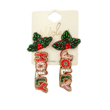 Holly Jolly Christmas Themed Beaded Earrings (1.25x2.25in)