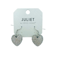 Puffy Pave Crystal Heart Earrings in Silver or Gold (0.7x0.7in)