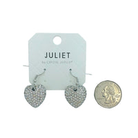 Puffy Pave Crystal Heart Earrings in Silver or Gold (0.7x0.7in)
