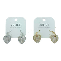 Puffy Pave Crystal Heart Earrings in Silver or Gold (0.7x0.7in)