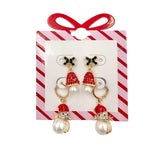 Christmas Bell and Snowman Pearl 2 Pair Earring Set