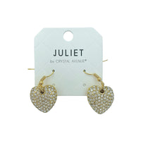 Puffy Pave Crystal Heart Earrings in Silver or Gold (0.7x0.7in)