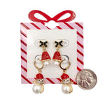 Christmas Bell and Snowman Pearl 2 Pair Earring Set