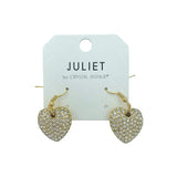 Puffy Pave Crystal Heart Earrings in Silver or Gold (0.7x0.7in)