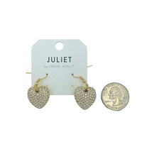 Puffy Pave Crystal Heart Earrings in Silver or Gold (0.7x0.7in)