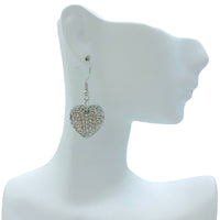 Puffy Pave Crystal Heart Earrings in Silver or Gold (0.7x0.7in)