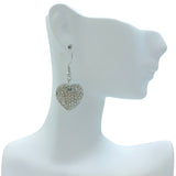 Puffy Pave Crystal Heart Earrings in Silver or Gold (0.7x0.7in)