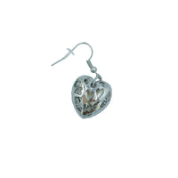 Puffy Pave Crystal Heart Earrings in Silver or Gold (0.7x0.7in)