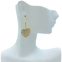 Puffy Pave Crystal Heart Earrings in Silver or Gold (0.7x0.7in)