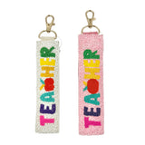 Colorful Beaded School Teacher Key Chain in White or Pink (1.5x7.5in)