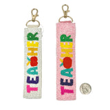 Colorful Beaded School Teacher Key Chain in White or Pink (1.5x7.5in)