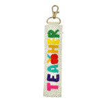 Colorful Beaded School Teacher Key Chain in White or Pink (1.5x7.5in)