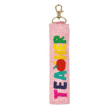Colorful Beaded School Teacher Key Chain in White or Pink (1.5x7.5in)