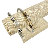Cable Wire Bangle Rhinestone Hook Bracelet in Silver or Two Tone