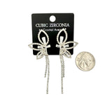 Silver Plated Cubic Zirconia Leaves Tassel Earrings (1.06x3.07in)