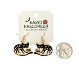 Halloween Themed Black Cat Fish Hook Earrings (1.1x0.86in)