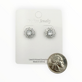 Crystal Sunburst Stud Earrings in Silver or Gold (0.5x0.5in)