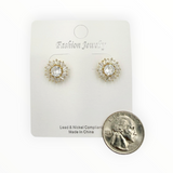 Crystal Sunburst Stud Earrings in Silver or Gold (0.5x0.5in)
