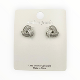 Crystal Interlocking Knot Stud Earrings in Silver or Gold (0.5x0.5in)