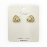 Crystal Interlocking Knot Stud Earrings in Silver or Gold (0.5x0.5in)