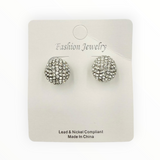 Crystal Half Round Ball Stud Earrings in Silver or Gold (0.5x0.5in)