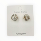 Crystal Half Round Ball Stud Earrings in Silver or Gold (0.5x0.5in)