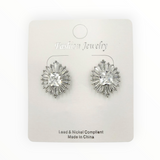 Radiant Crystal Halo Stud Earrings in Silver or Gold (0.75x0.75in)