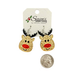 Red Nose Reindeer Acrylic Glitter Dangle Earrings (1x1.52in)
