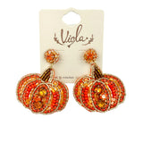 Beaded Pumpkin Crystal Seed Bead Earrings (1.75 x 2 in)